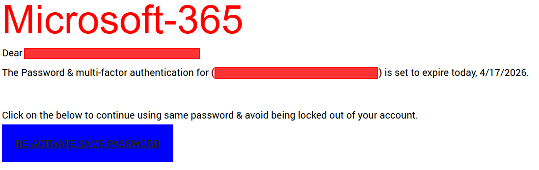 Microsoft 365 password-expiry lure with a 