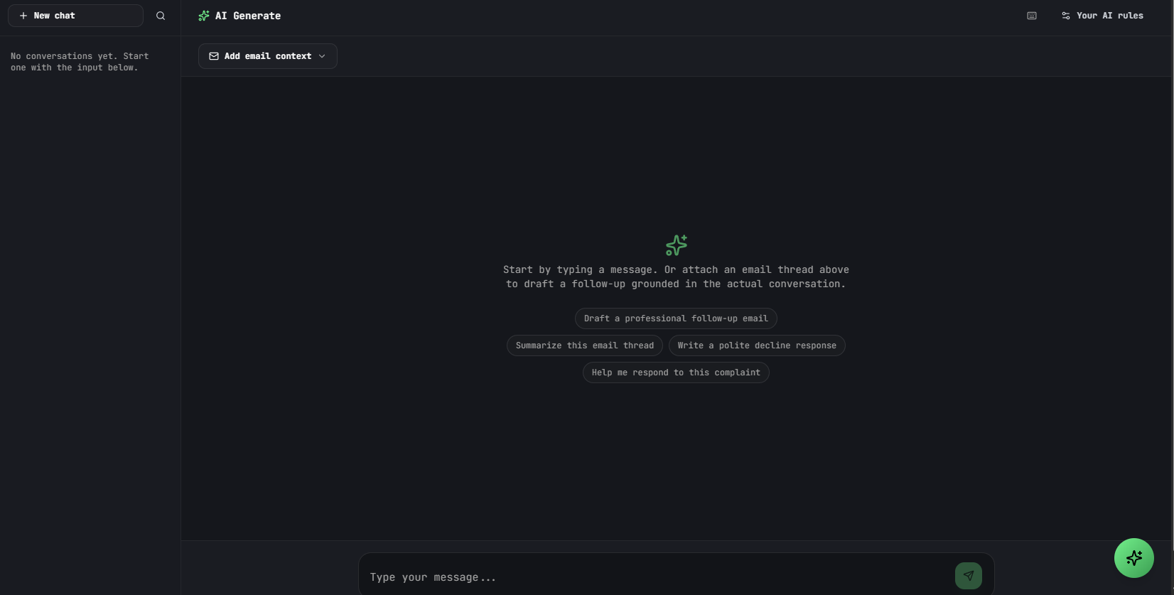 AI-assisted phishing email generation in the Forg365 panel, embedding AI content creation into the same environment that manages SMTP, links, and post-compromise workflows
