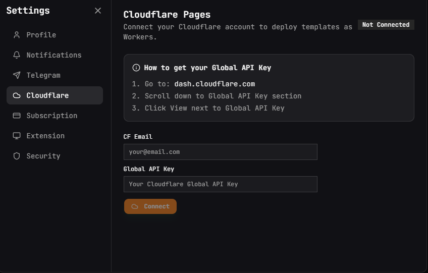 Cloudflare Worker deployment configuration in the Forg365 panel, exposing operator fields for rapid landing-page rotation