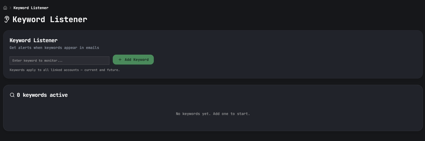 Forg365 Keyword Listener module supporting mailbox keyword monitoring and alerts