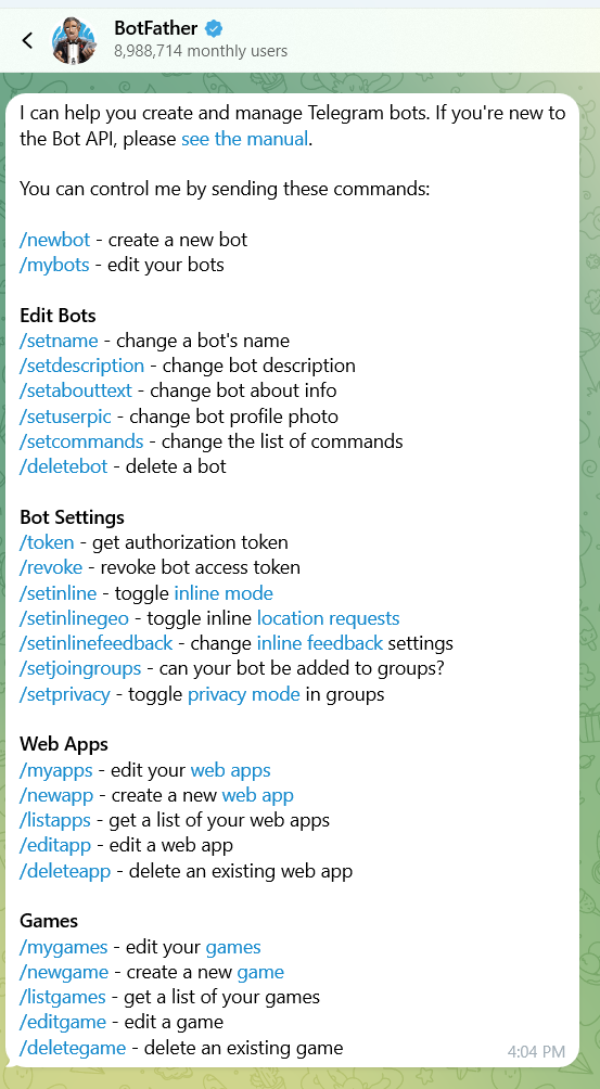Telegram-based operator setup and bot-management flow observed during the Forg365 investigation, showing Telegram as part of the commercial and operational layer