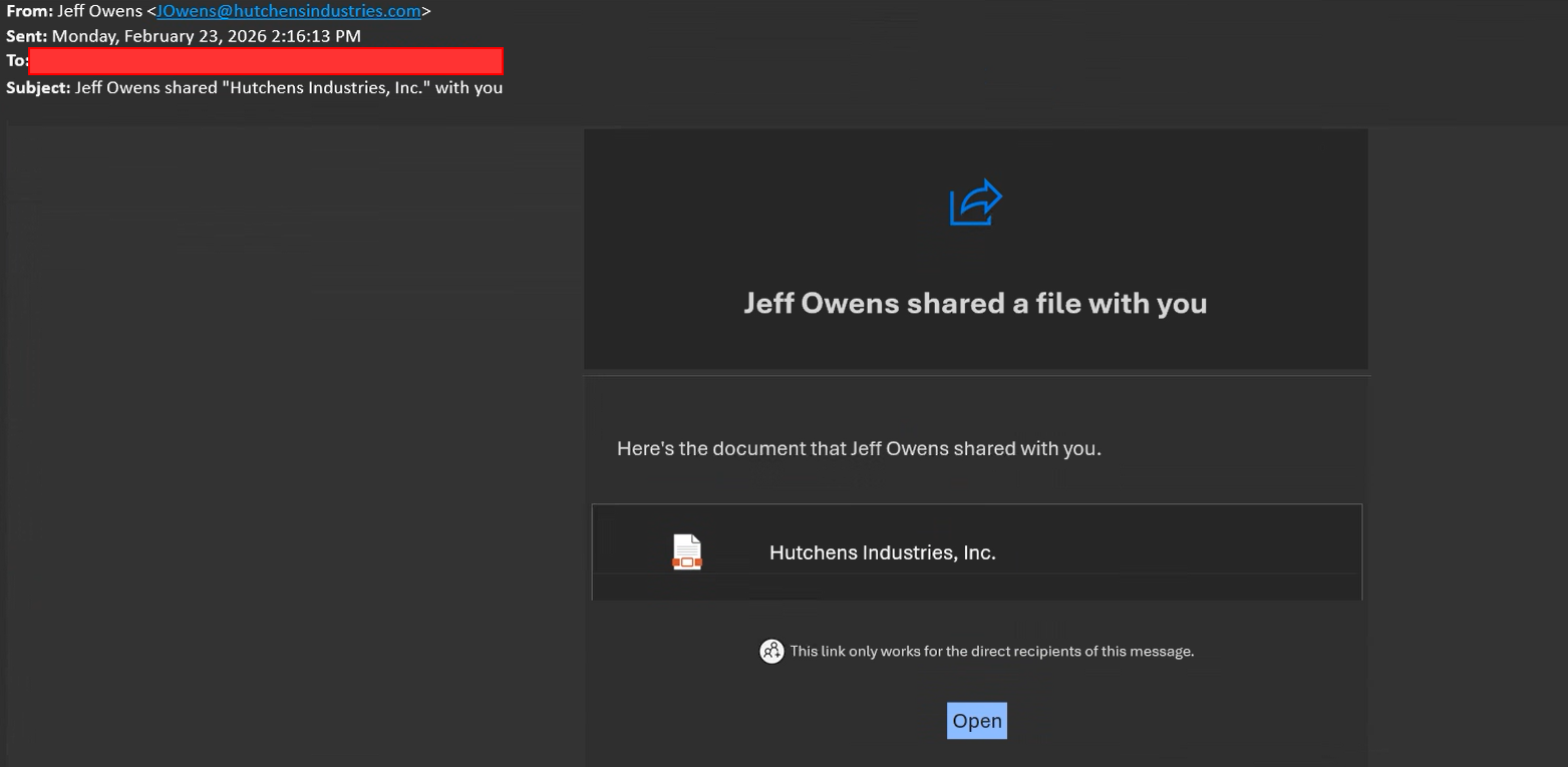OneDrive sharing email from J. Owens