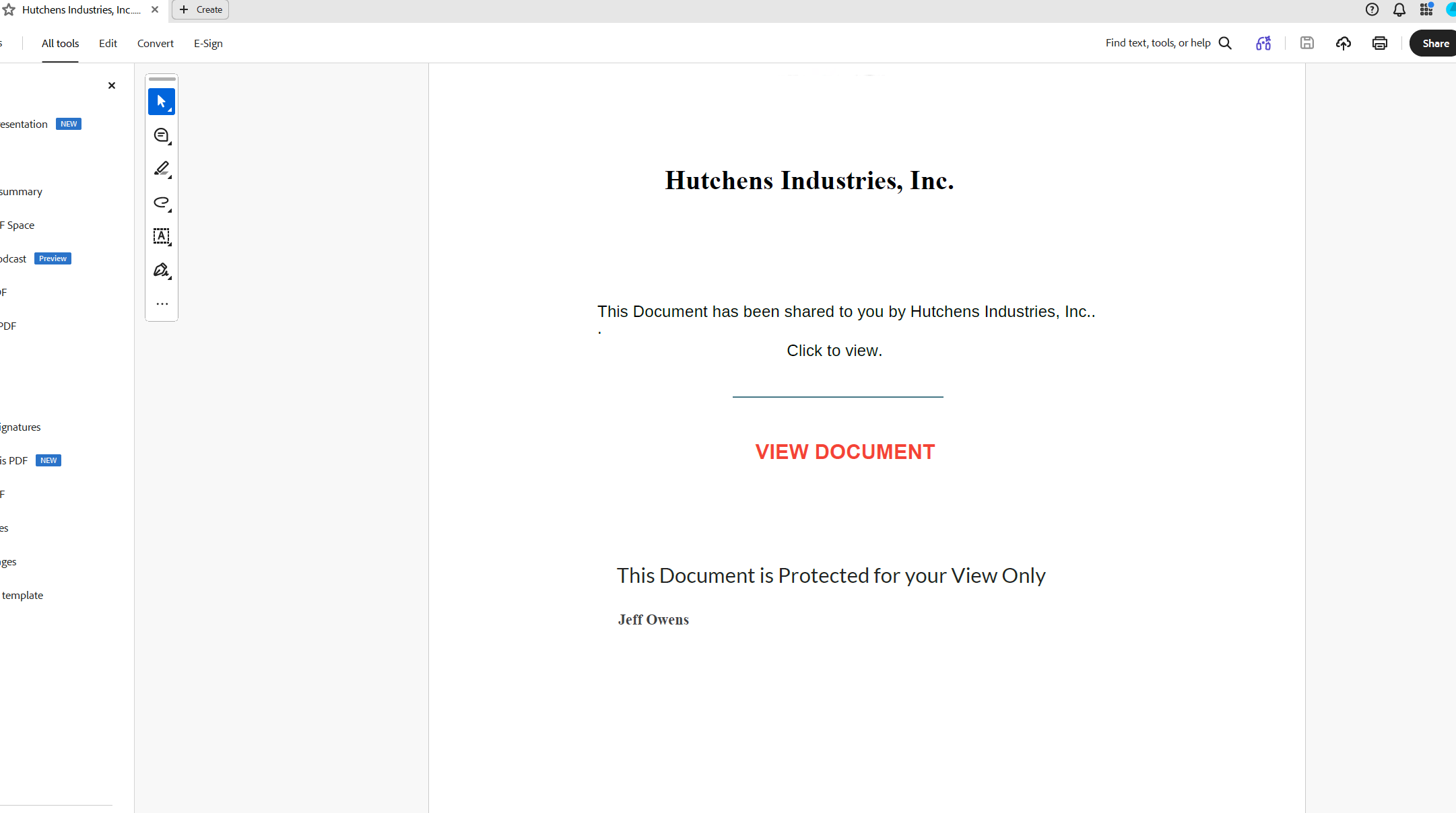 PDF stager with VIEW DOCUMENT link