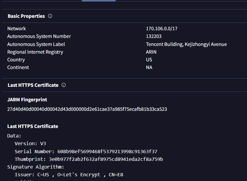 Tencent AS132203 / TLS/JARM context for the panel pivot