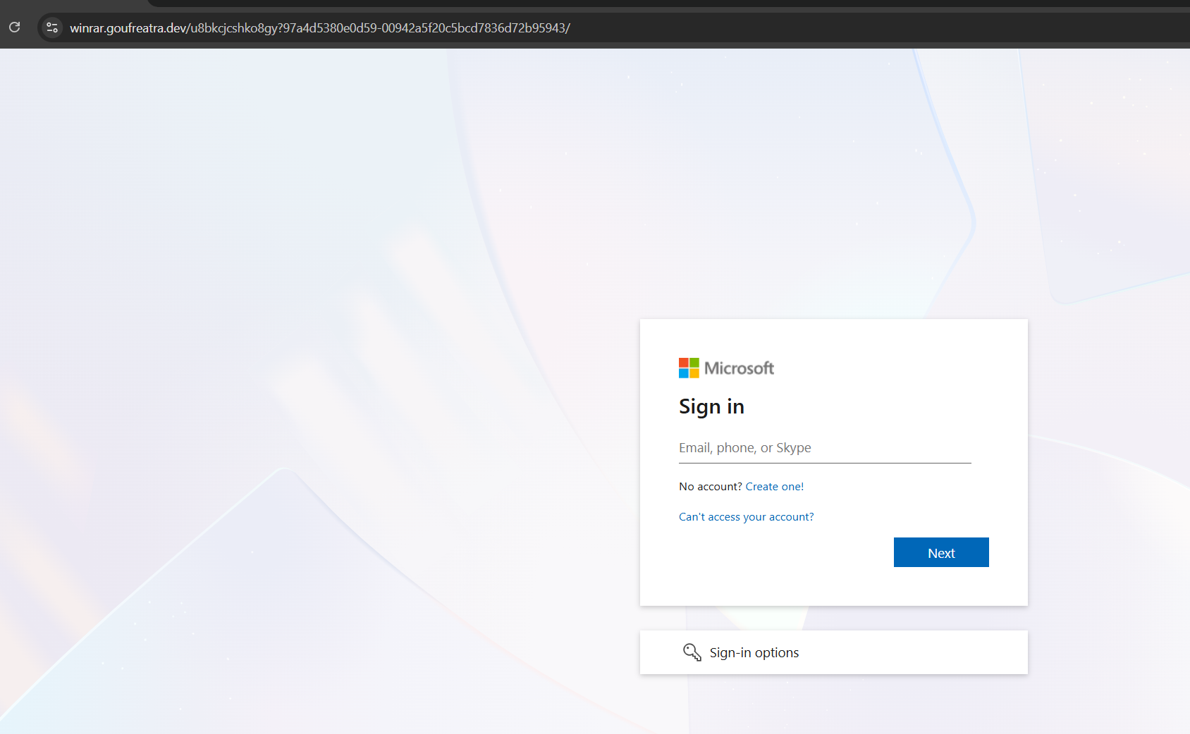 Fake Microsoft sign-in page