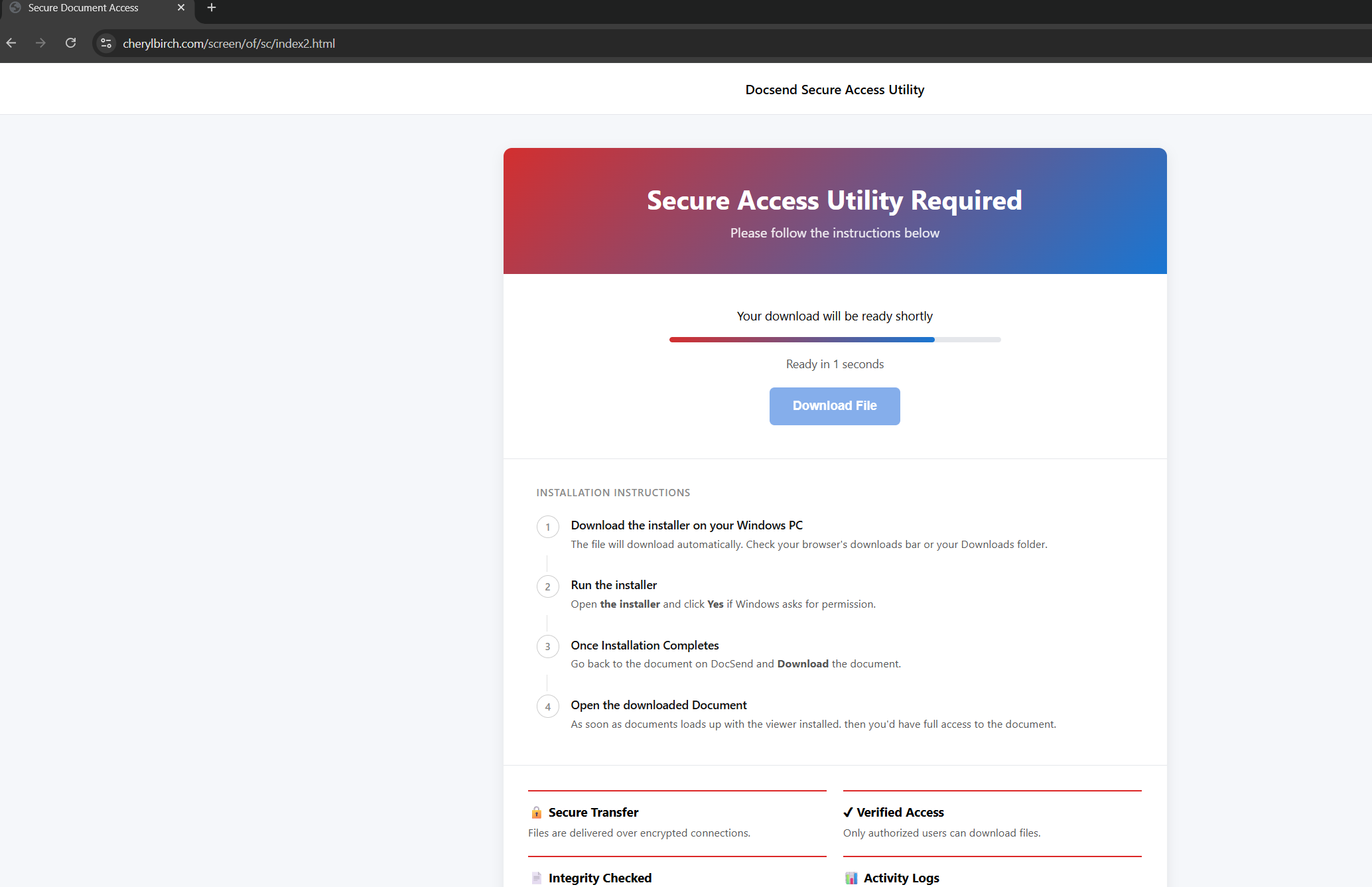 Browser download prompt for screenConnect.ClientSetup.exe